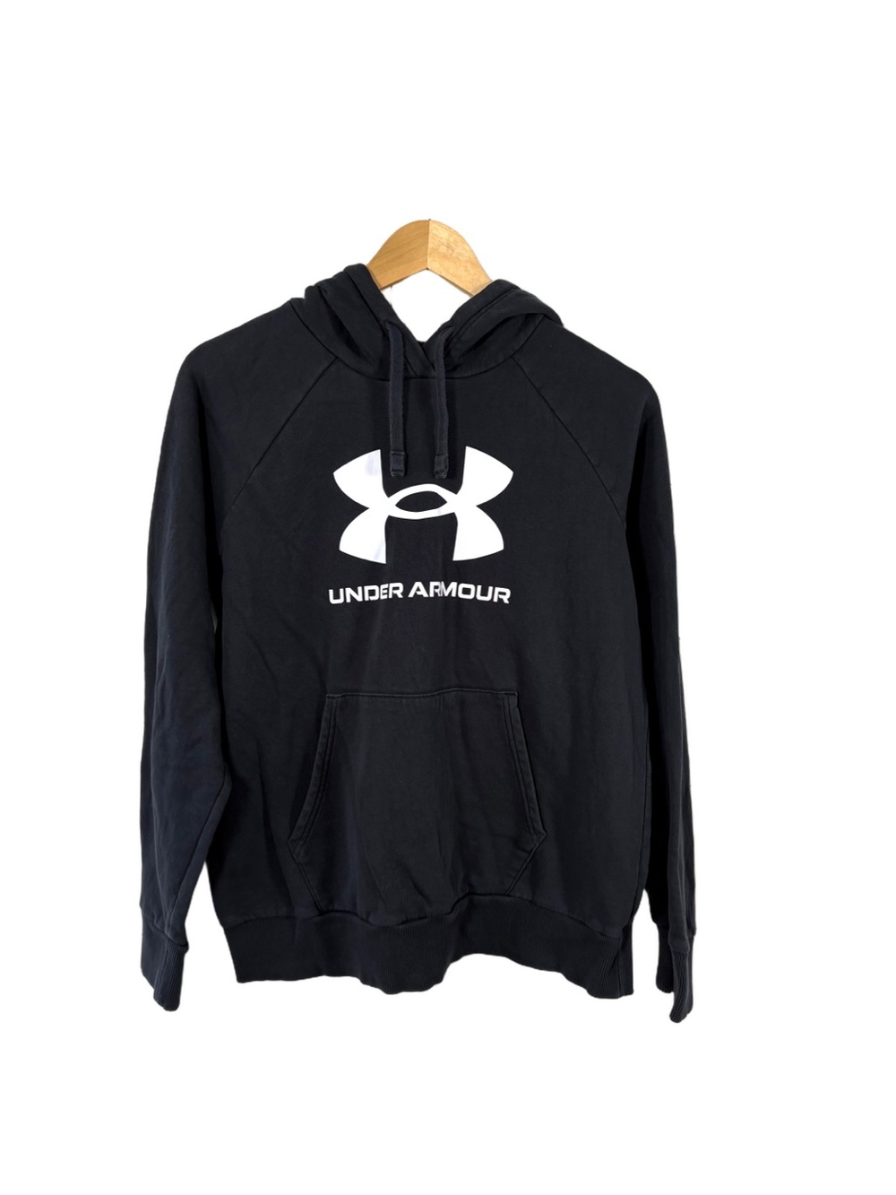 Under Armour Hoodie Womens Medium Black White Big Logo Fleece Pullover